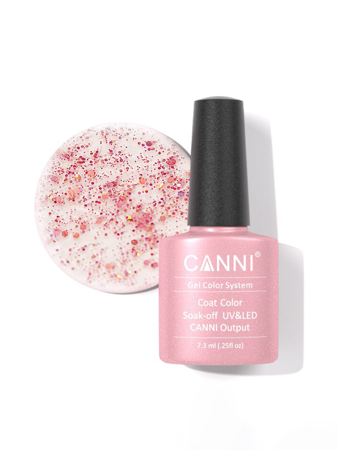 CANNI Gel Color System Coat Color Soak-Off UV & LED Nail Polish 7.3 ml-Pink Glitter 184