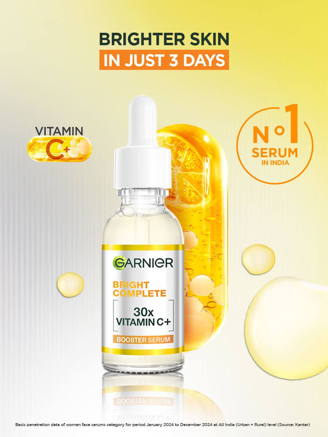 Garnier Vitamin C + Face Serum for Skin Brightening with 2% Niacinamide & 0.5% BHA - 50ml