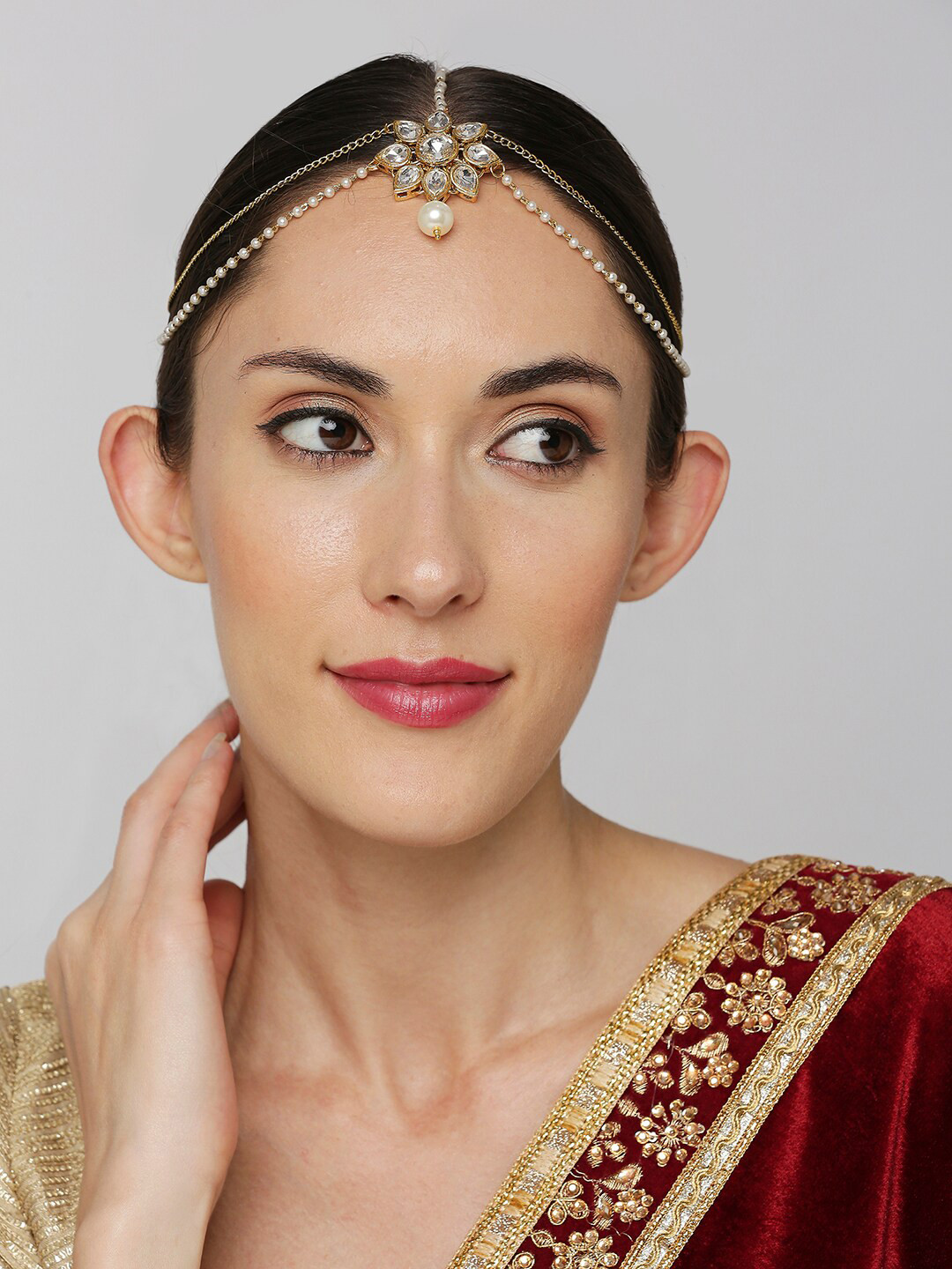 OOMPH Gold-Tone Kundan and Pearls Traditional Matha Patti