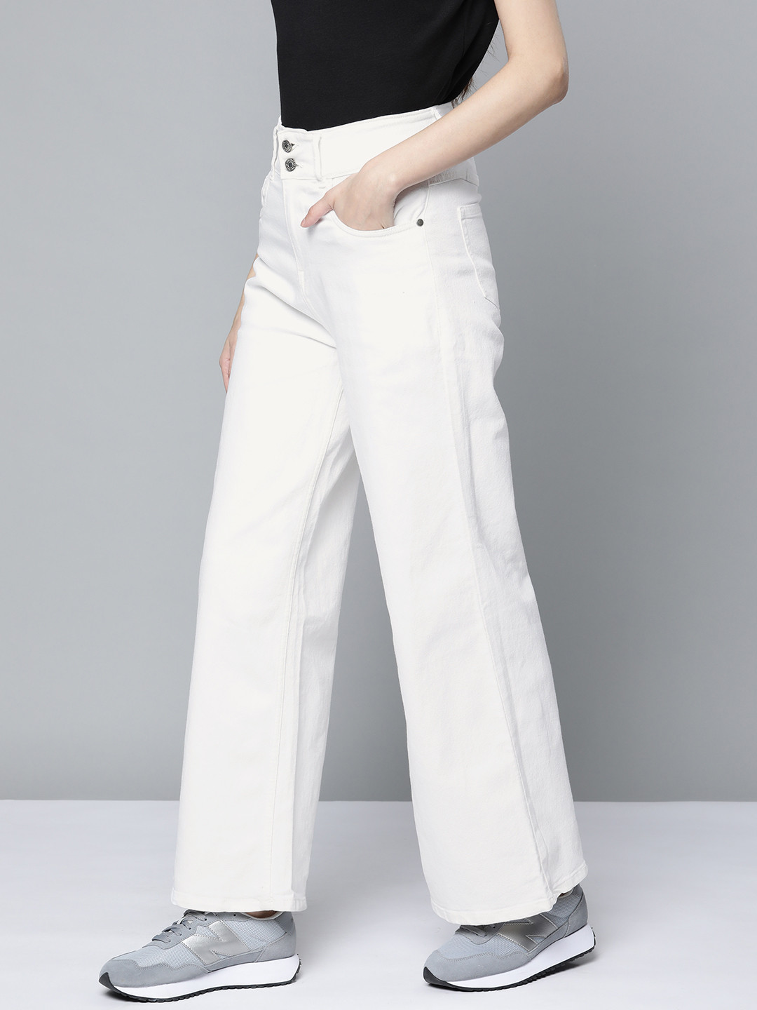 Harvard Women Off White High-Rise Wide Leg Jeans