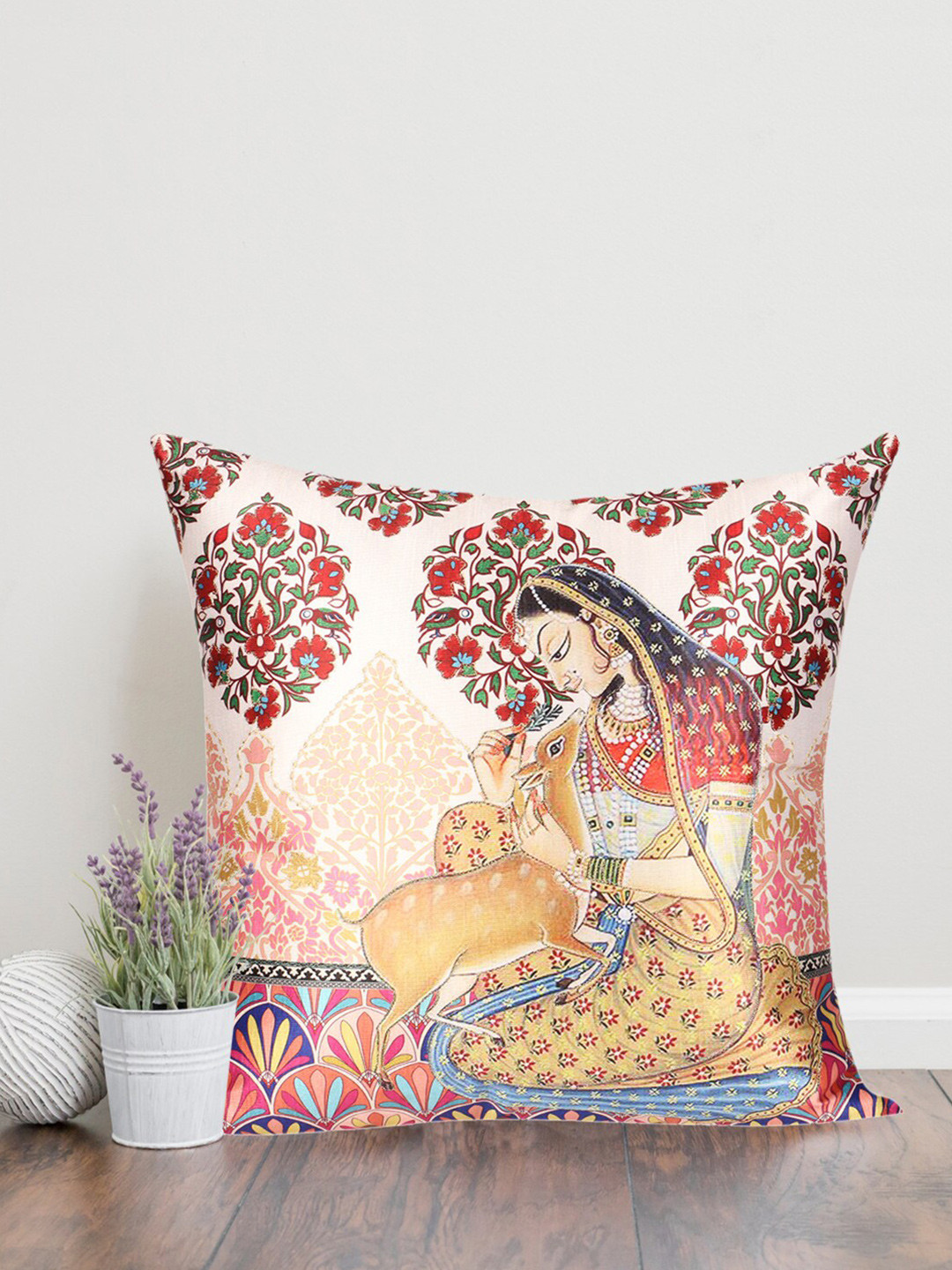 Sivya Multicoloured Mughal 2.o Ethnic Motifs Square Cushion Cover