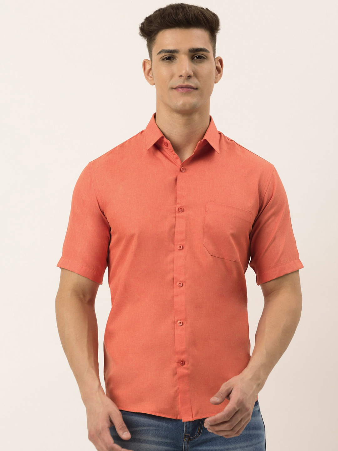 JAINISH Men Peach-Coloured Standard Casual Shirt