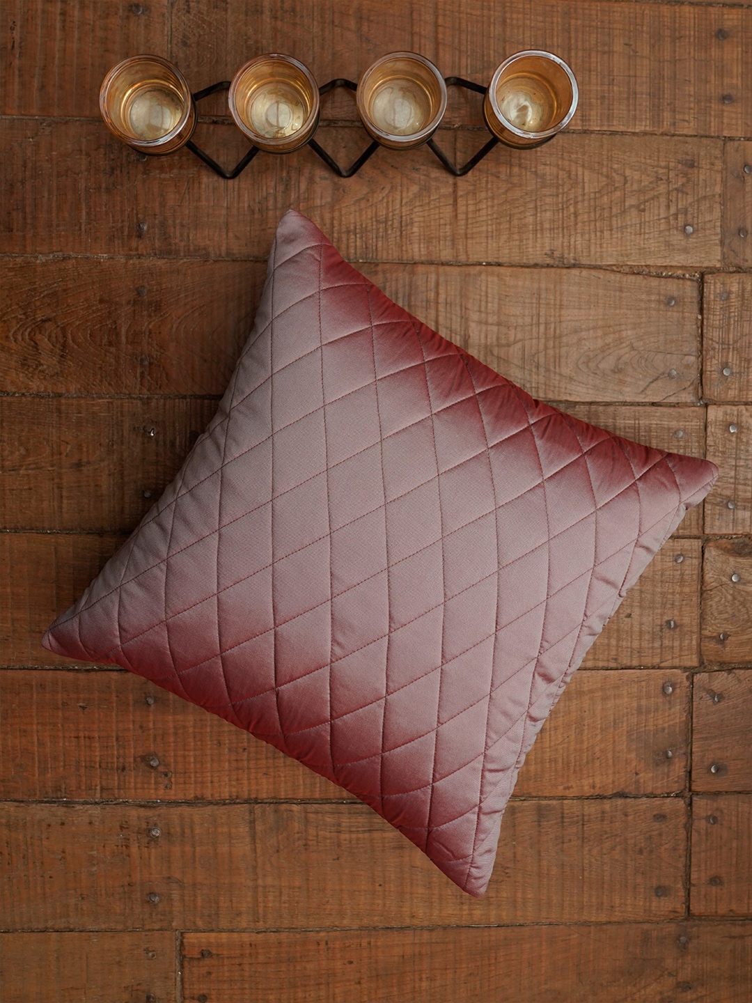 ZEBA Grey & Maroon Embroidered Square Cushion Cover