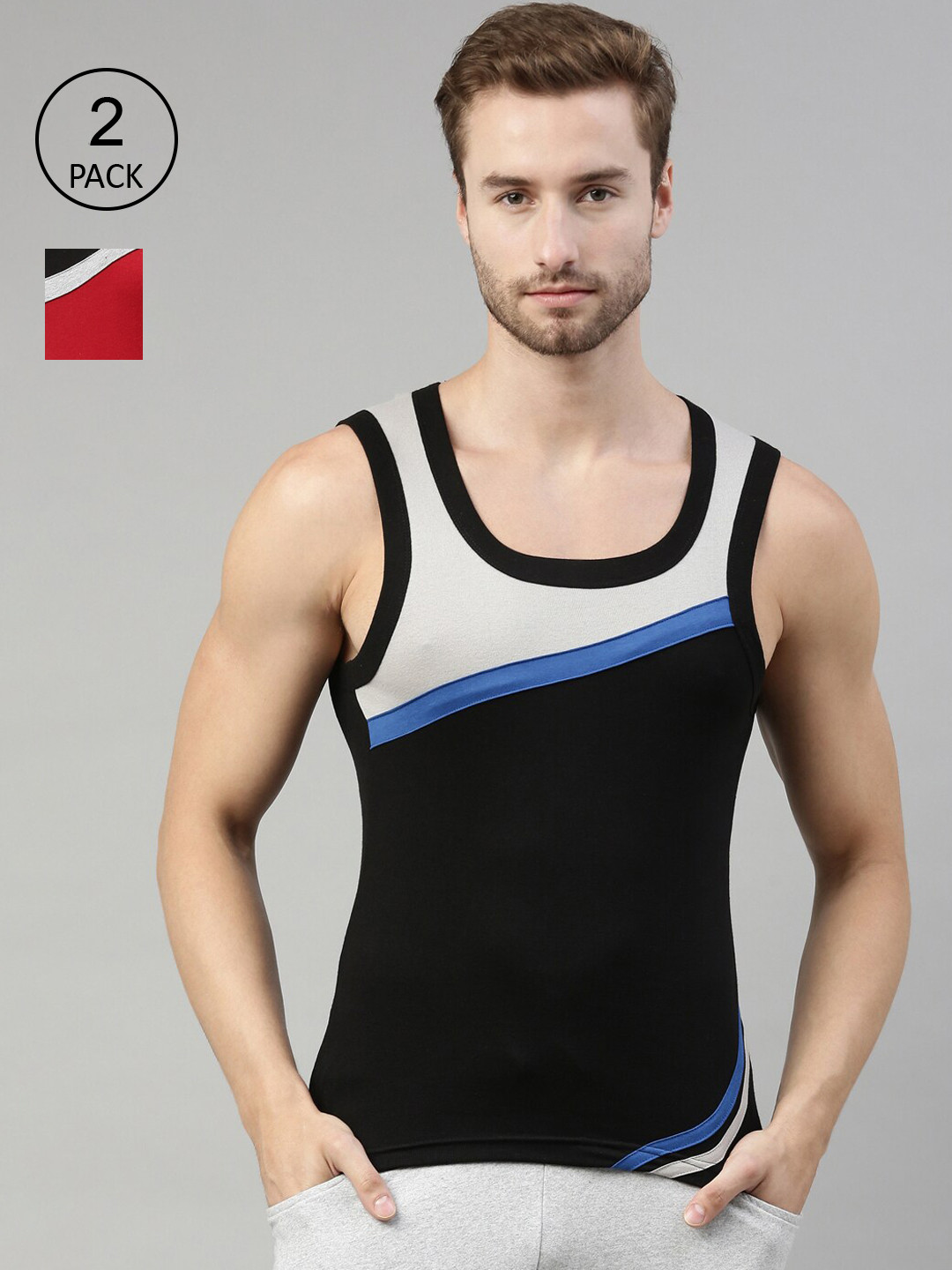 DIXCY SCOTT Men Pack Of 2 Solid Cotton Gym Innerwear Vest