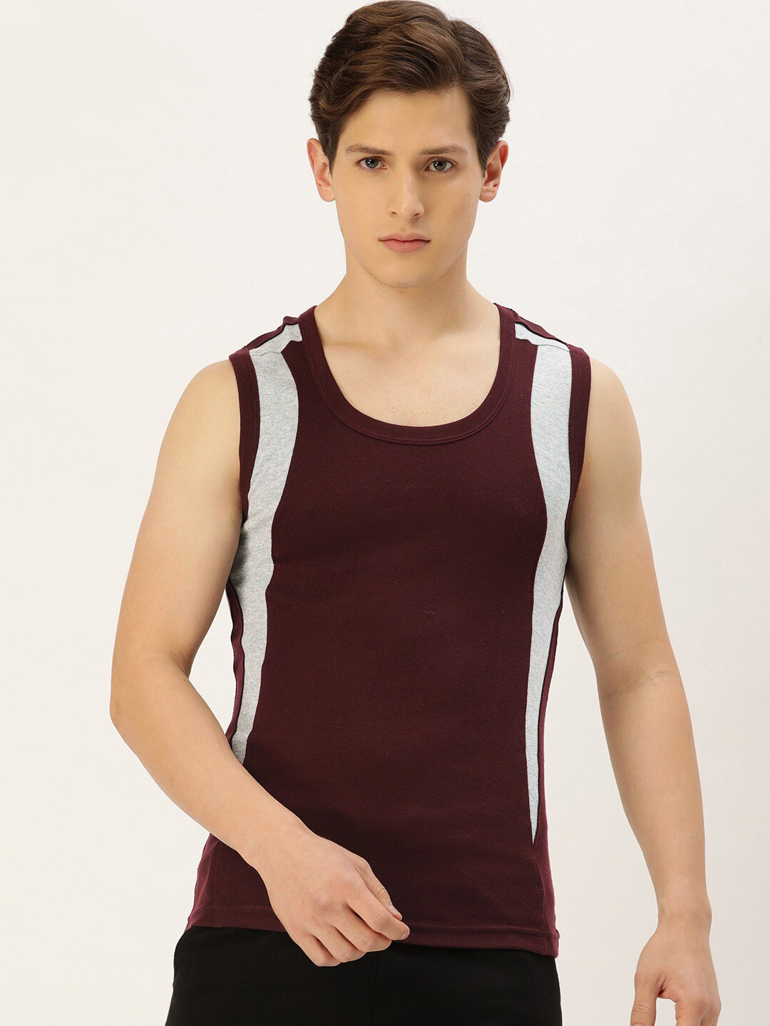 DIXCY SCOTT Men Burgundy and Grey Solid Gym Innerwear Vest