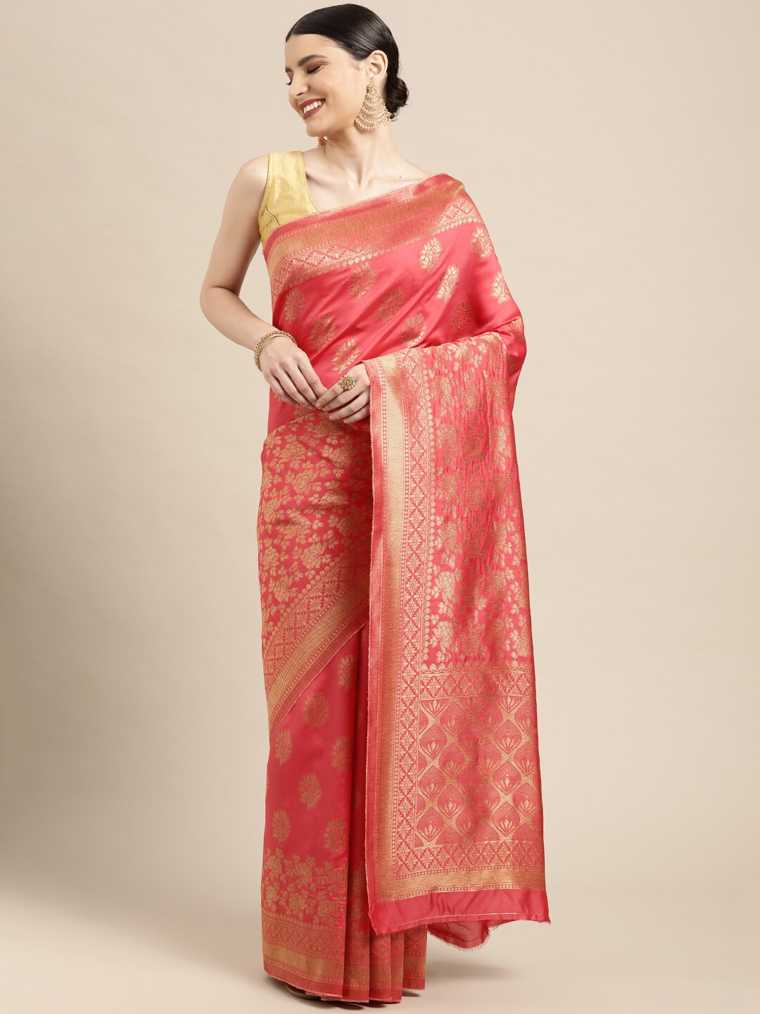 Leeza Store Dusty Pink Ethnic Motifs Woven Design Zari Silk Blend Banarasi Saree