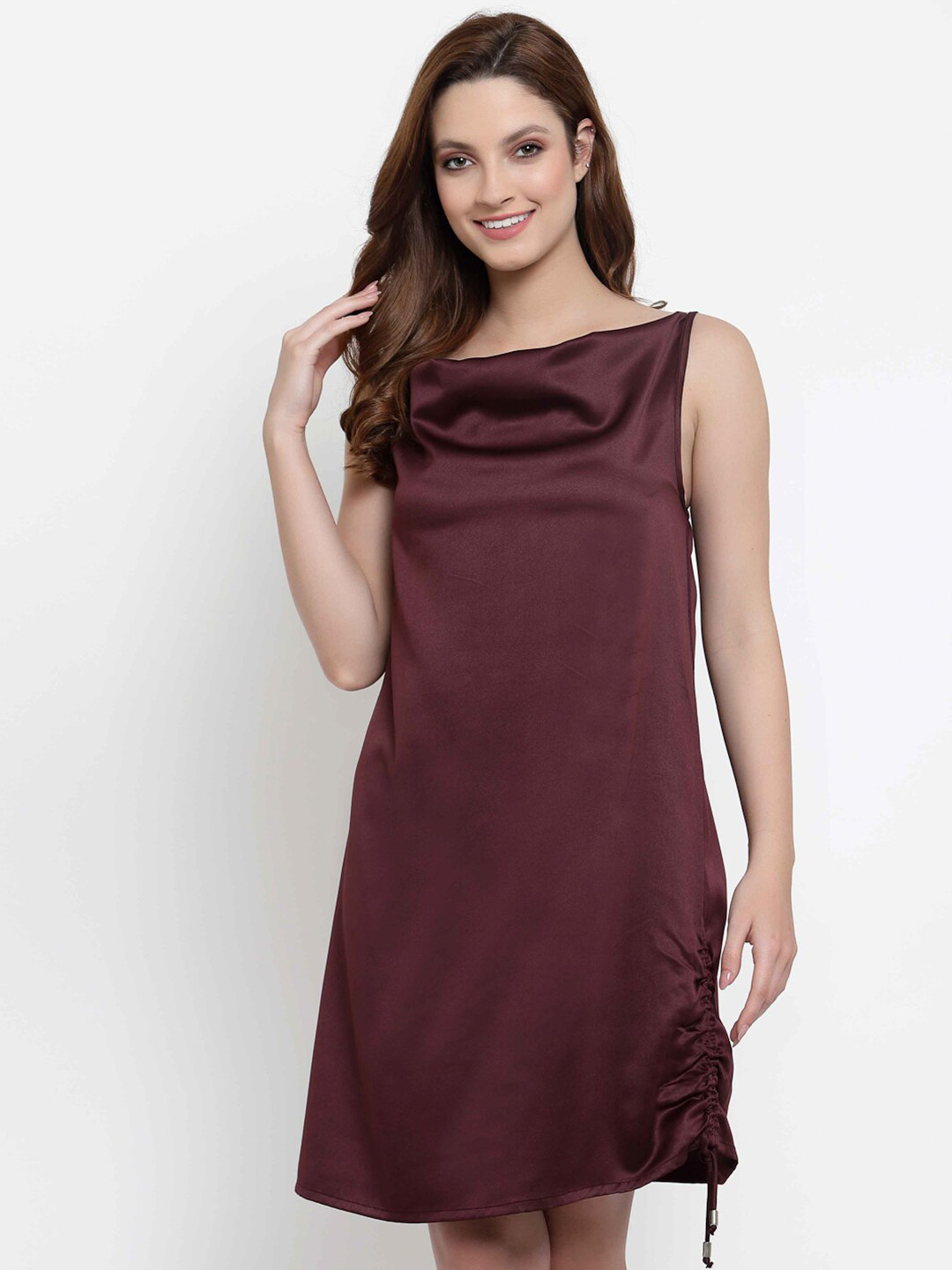 NEUDIS Burgundy Satin Cowl Neck Baby Doll