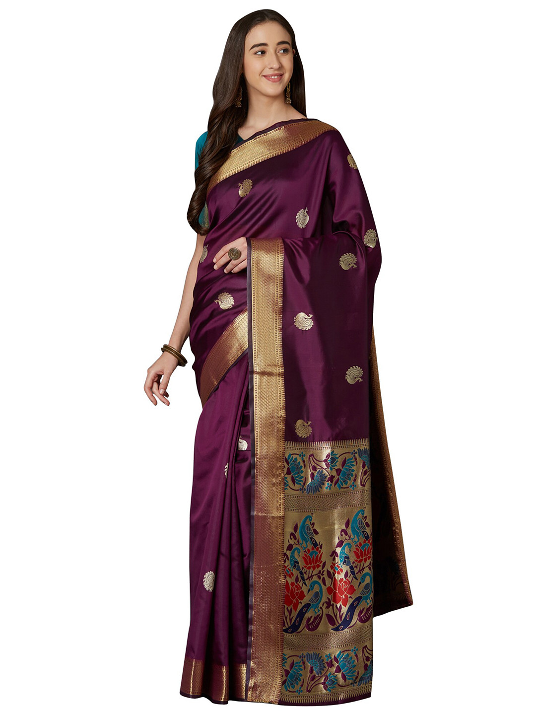 KALINI Purple & Blue Woven Design Zari Silk Blend Saree