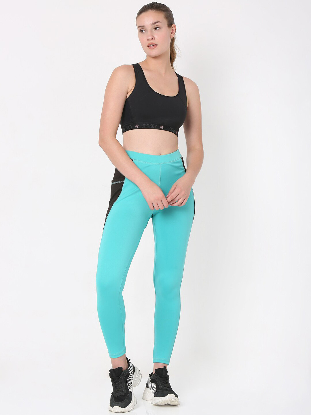 Smarty Pants Women Sea-Green Solid Cotton Ankle-Length Yoga Tights