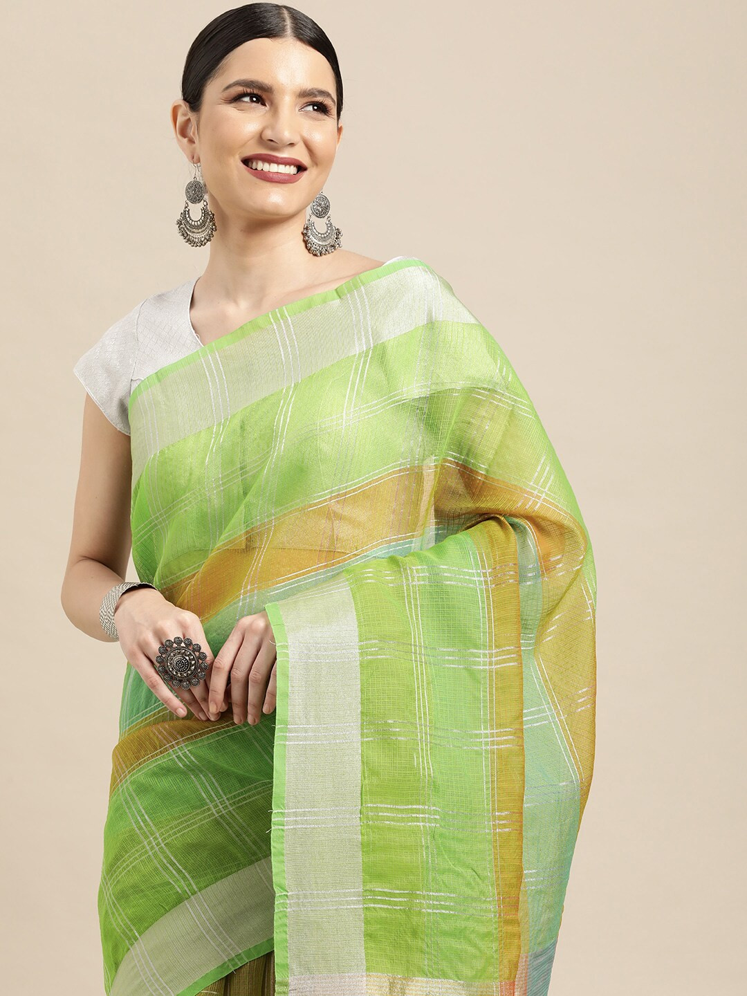 Leeza Store Green Woven Design Zari Kota Saree