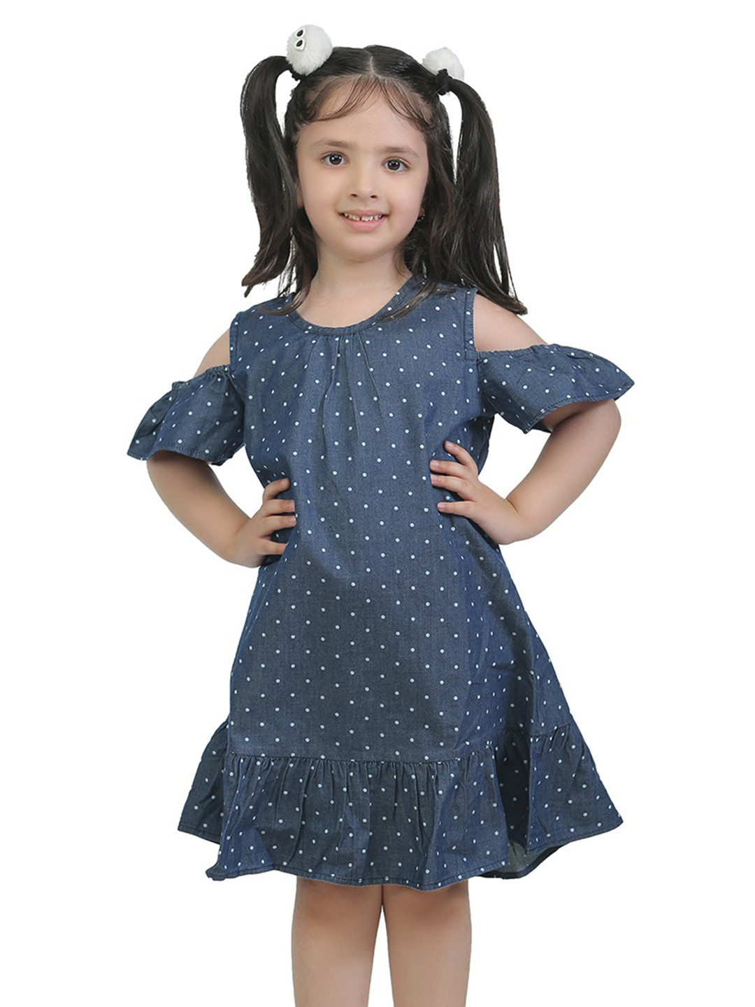 toothless Girls Navy Blue & White Polks Dot A-Line Dress