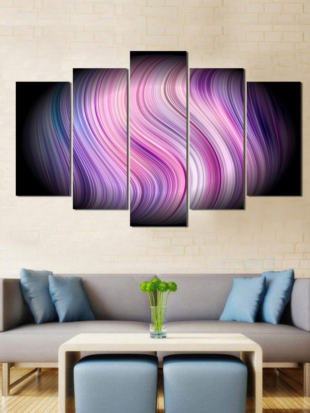 WENS Black MDF 5 Pcs Wall Living Room Rectangle Potrait Paintings Wall Art -24 x 40In