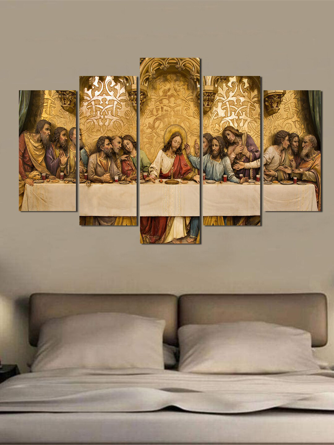 WENS Last Supper of Jesus MDF 5 Piece Wall Rectangle Paintings Wall Art