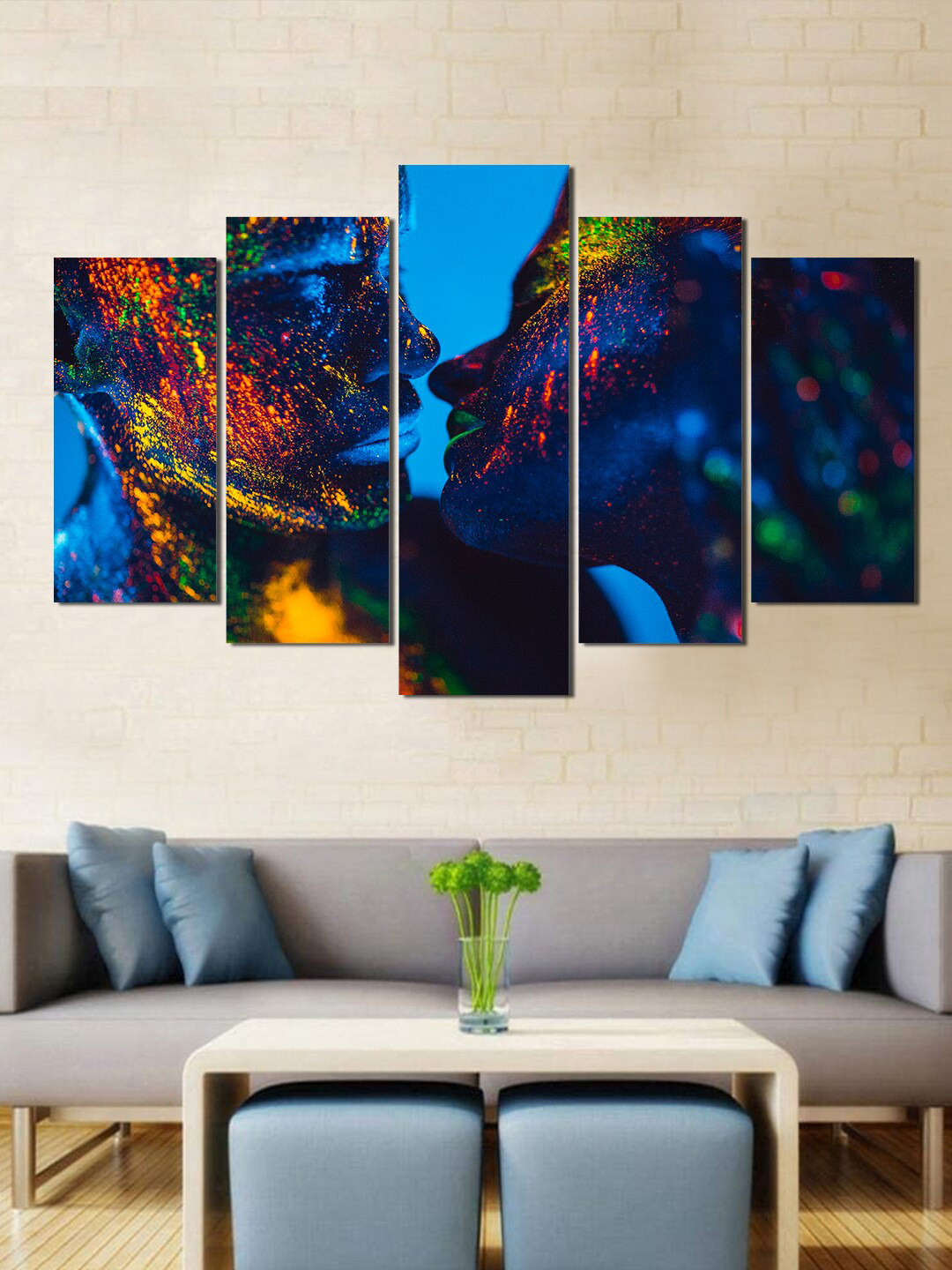 WENS Modern Loving Couple MDF 5 Pcs Wall Rectangle Paintings Wall Art -24 x 40In