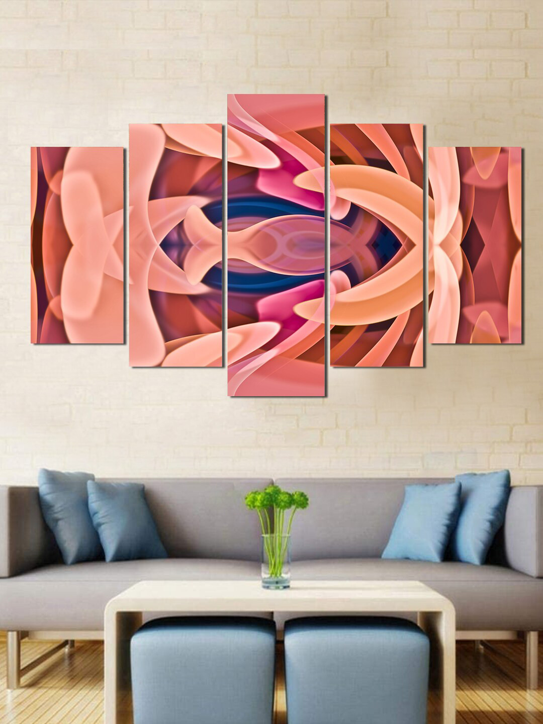 WENS Abstract View Wood 5 Piece Wall Rectangle Paintings Wall Art-24 x 0.4In