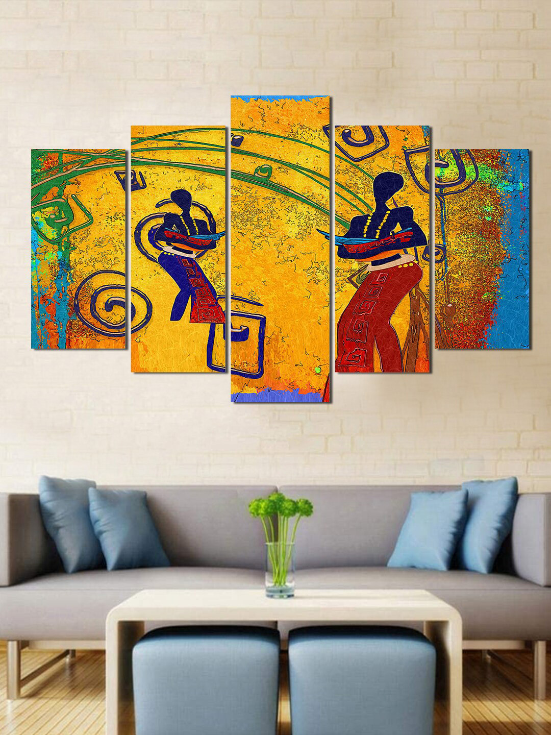 WENS Set Of 5 Panels Multi Colored Modern African Art Laminated Wall Art