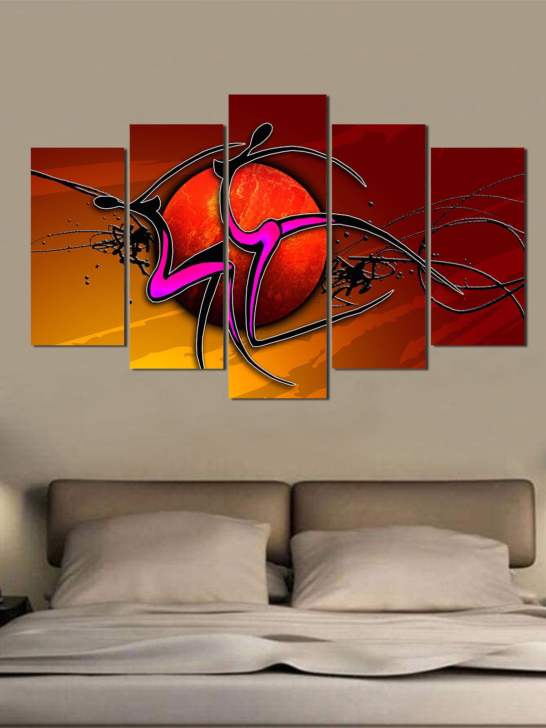 WENS Set Of 5 Red & Yellow Modern Figurative Wall Arts