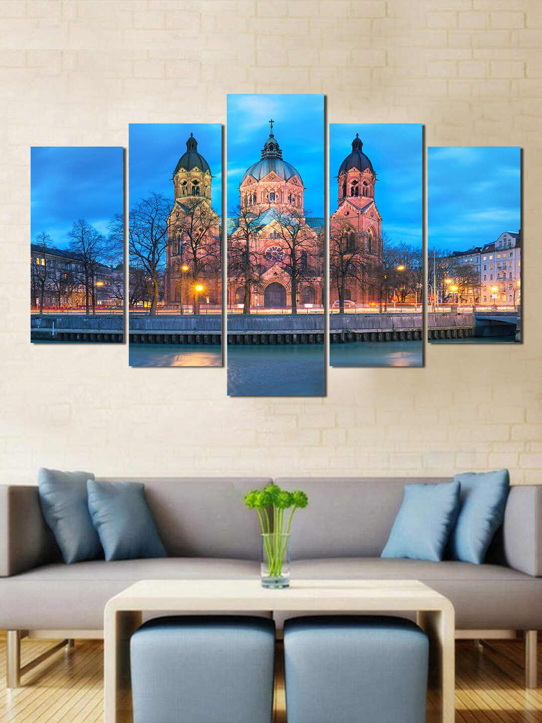 WENS Blue MDF 5 Pcs Wall Living Room Rectangle Potrait Paintings Wall Art -24 x 40In