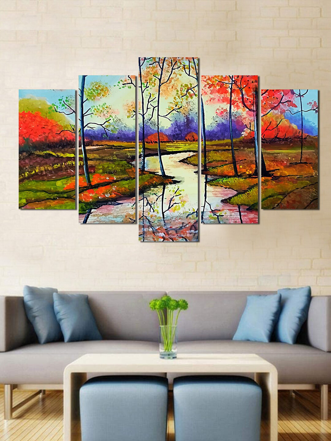 WENS Village View MDF 5 Piece Wall Rectangle Paintings Wall Art