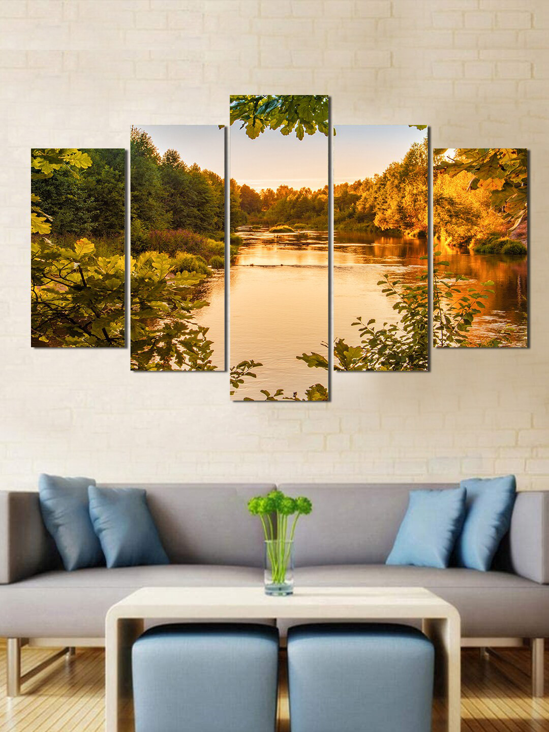 WENS Set Of 5 Green & Orange Landscape Art Abstract Painting Wall Art