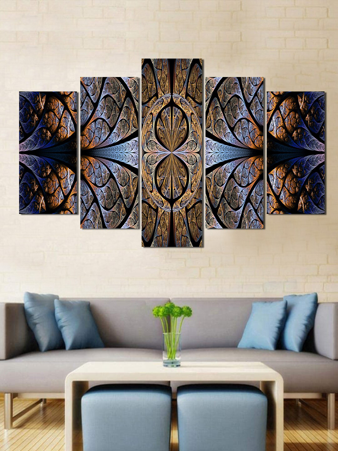WENS Set Of 5 Blue & Brown Modern Art Printed Wall Art