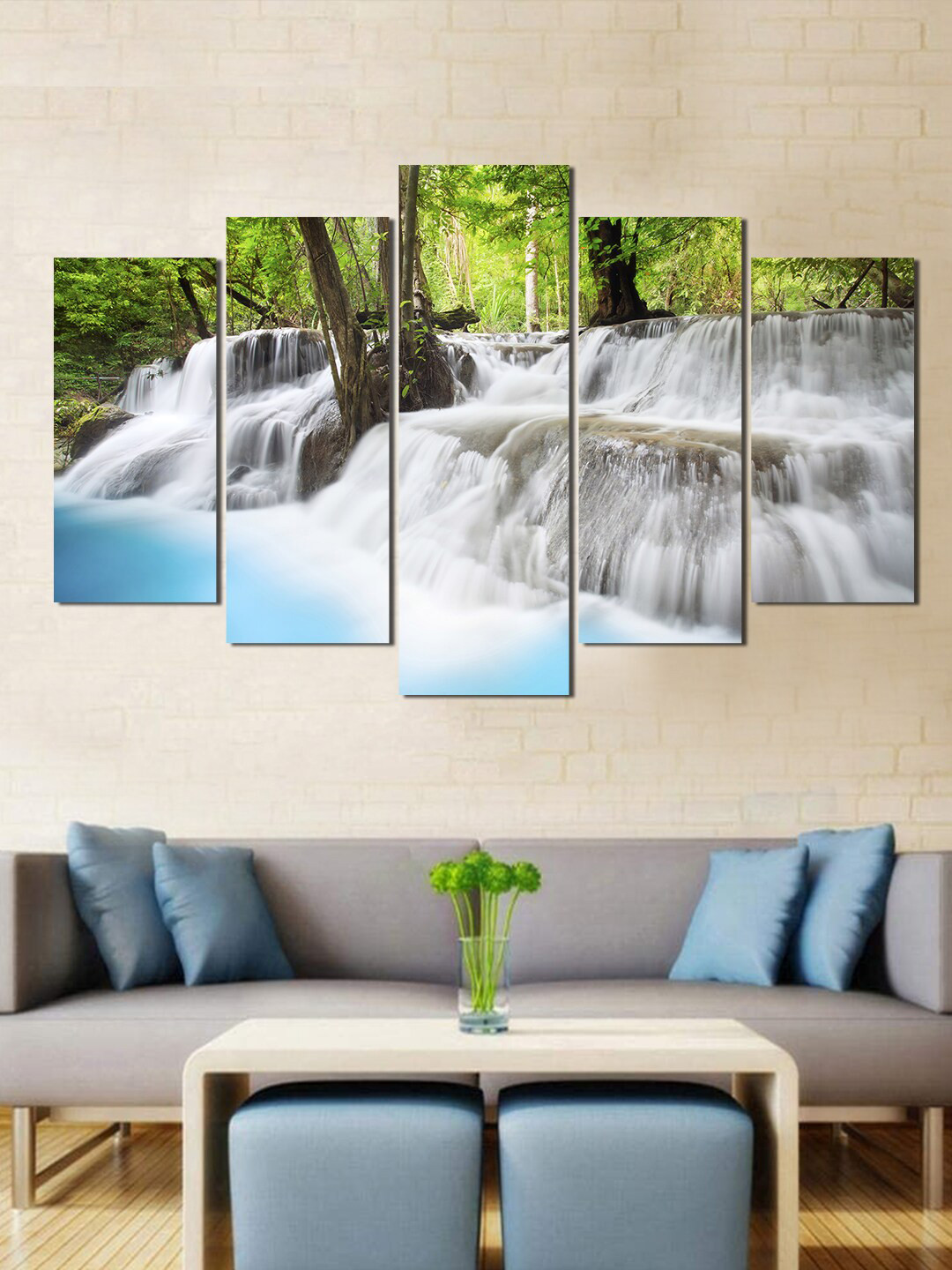 WENS Beautiful Waterfall MDF 5 Pcs Wall Rectangle Paintings Wall Art - 24 x 40In