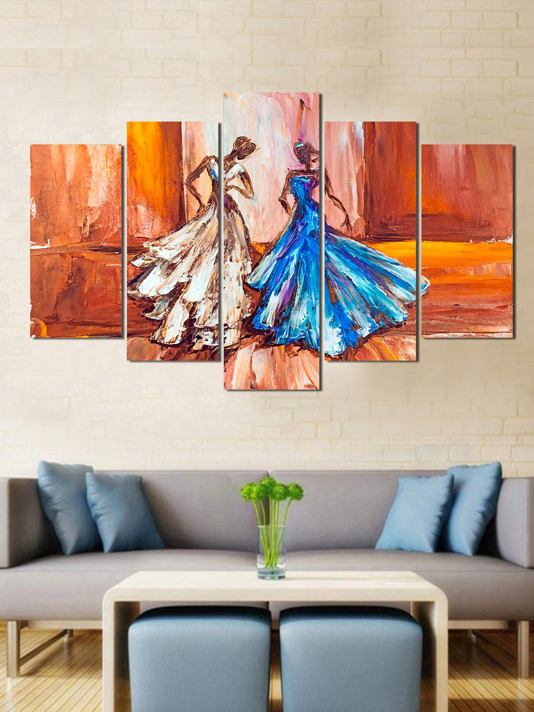 WENS Set Of 5 Brown & Blue Modern Women Art Laminated Panel Wall Arts