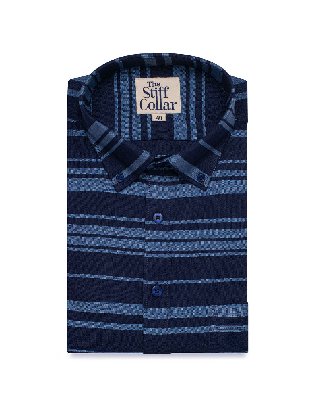 The Stiff Collar Men Blue Comfort Horizontal Stripes Striped Pure Cotton Casual Shirt