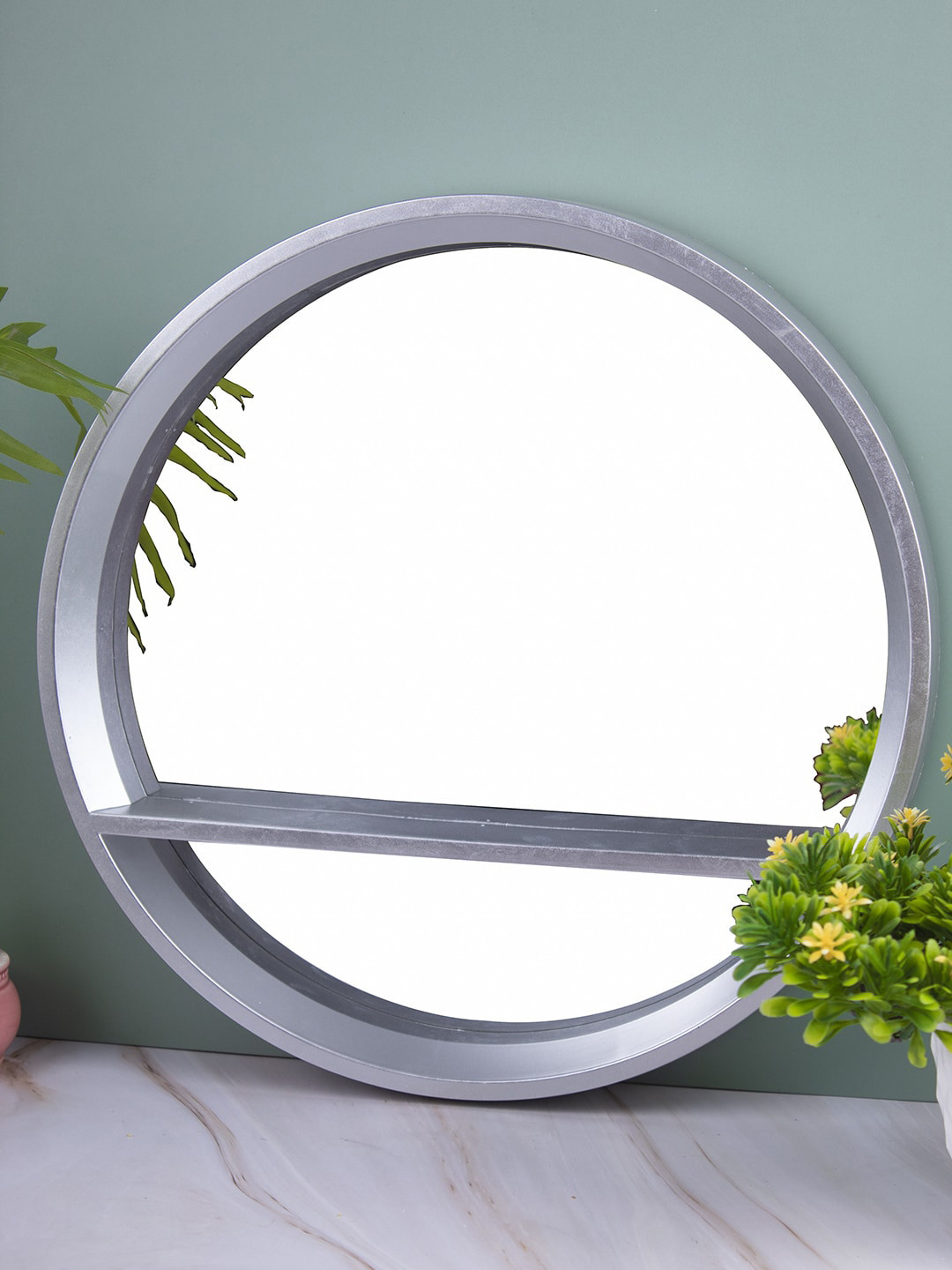 MARKET99 Grey Solid Round Wall Mirror
