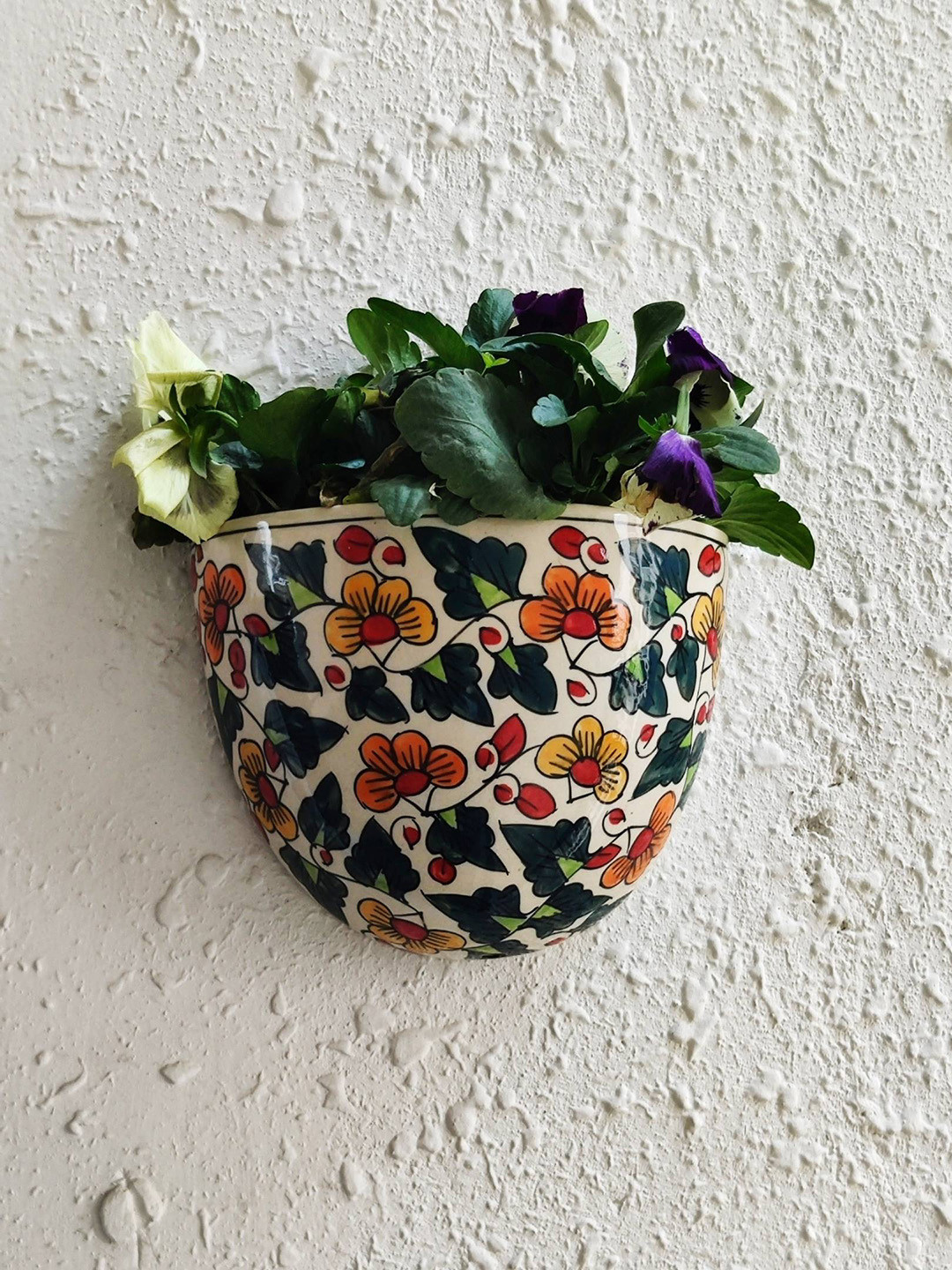 JASMEY HOMES Orange & Green Printed Ceramic Hanging Planter
