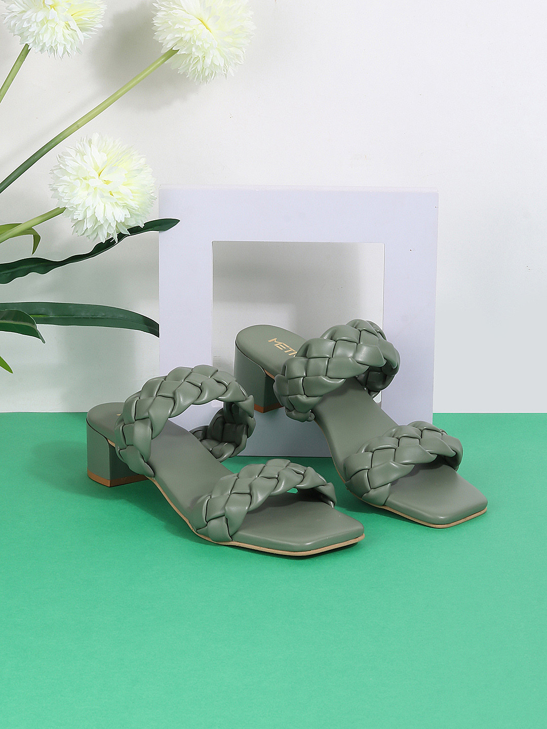 Metro Green Textured Height Block Heels