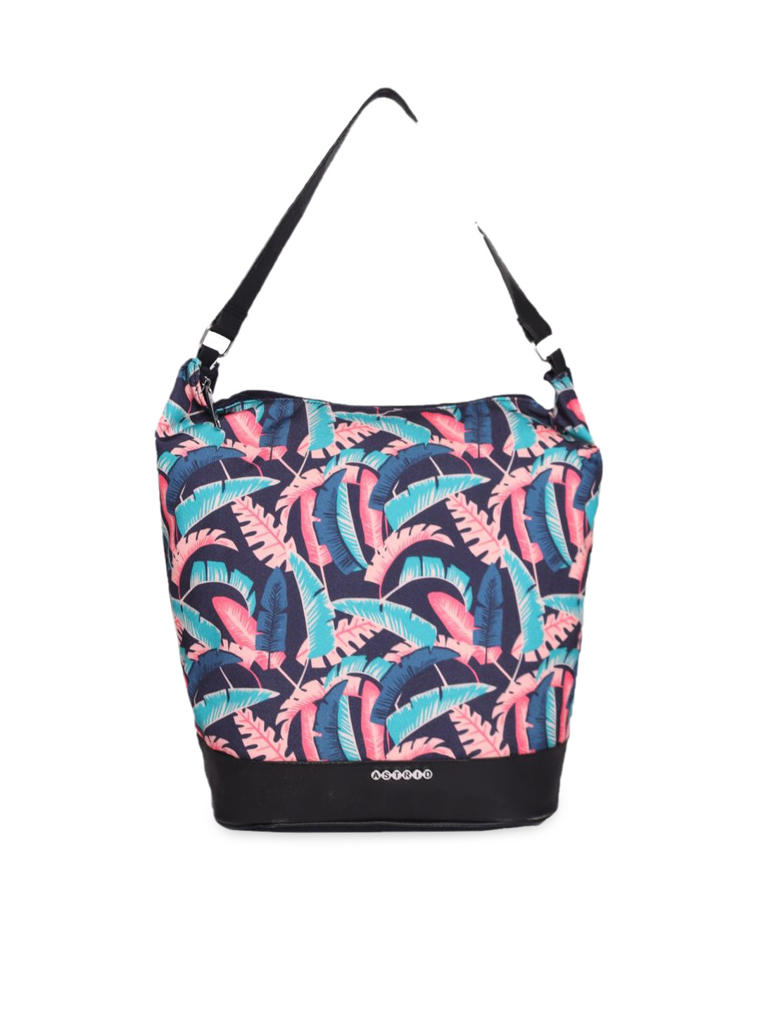 ASTRID Black & Multi-Coloured Leaves Printed Shopper Tote Bag