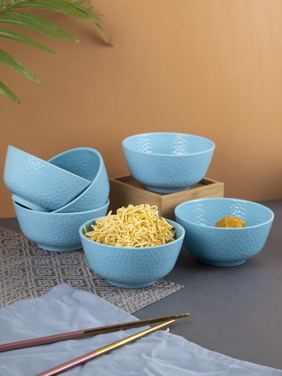 MARKET99 Turquoise Blue 6 Pieces Melamine Glossy Bowls