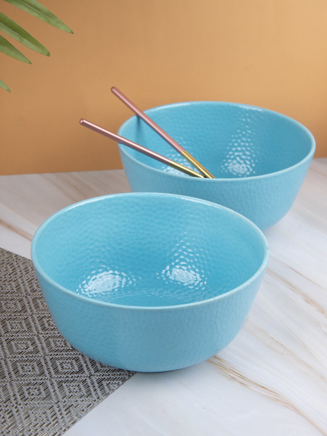 MARKET99 Turquoise Blue 2 Pieces Melamine Glossy Bowls