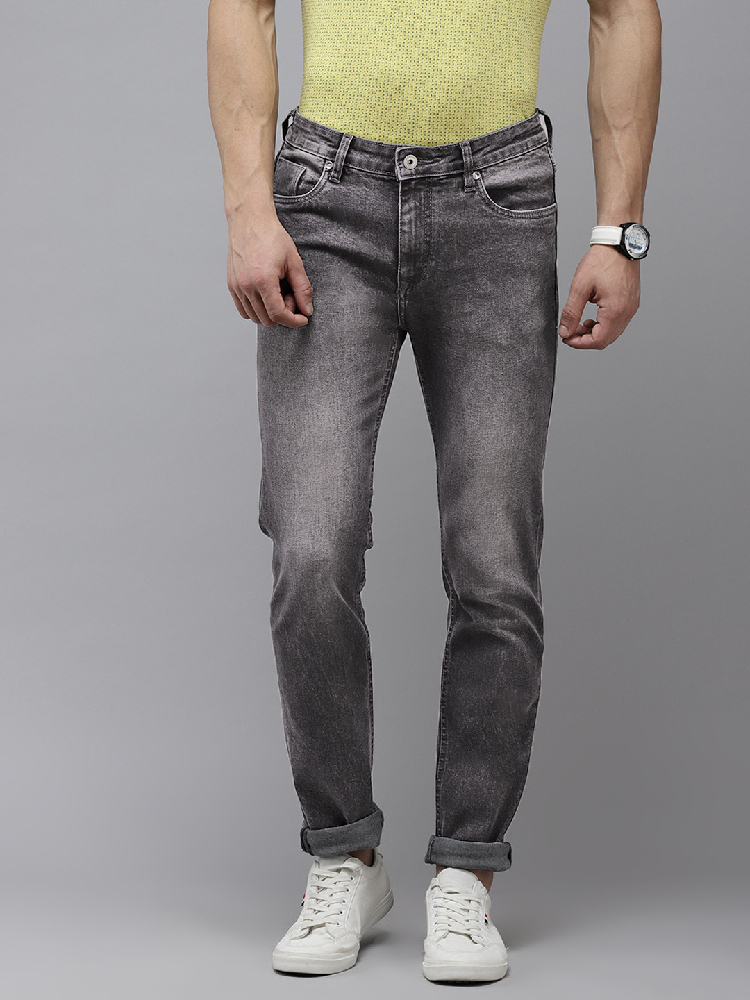 Blackberrys Men Charcoal Grey Yonk Skinny Fit Light Fade Stretchable Jeans