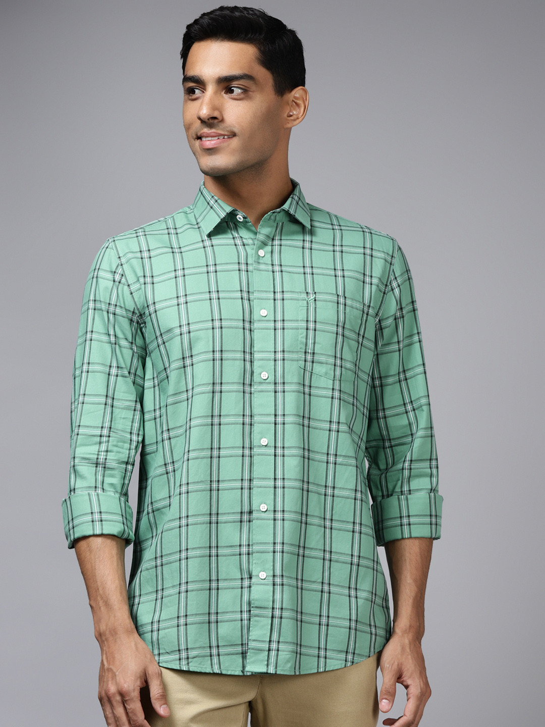 Blackberrys Men Green & Black Pure Cotton India Slim Fit Tartan Checked Casual Shirt