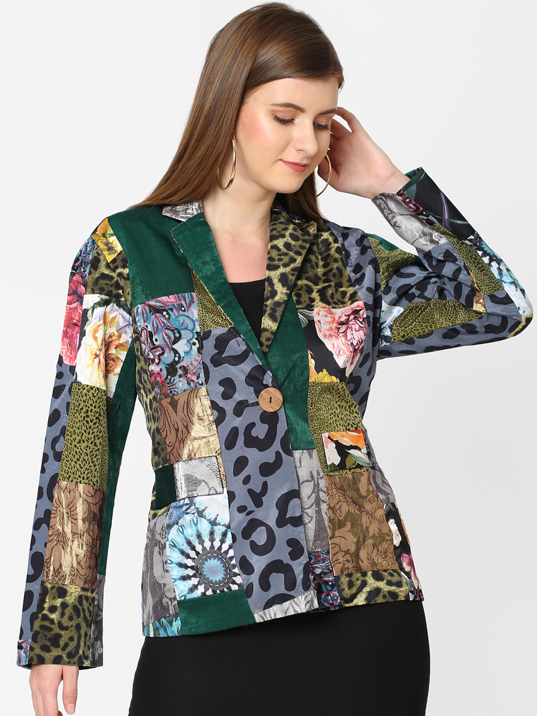 Cloth Haus India Women Multicoloured Printed Patchwork Tailored Jacket