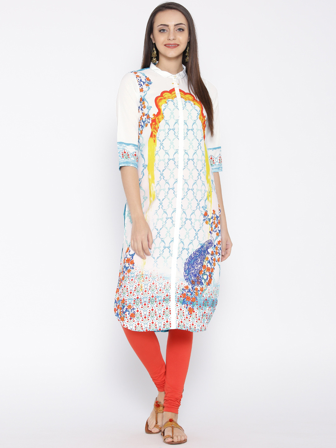AURELIA Women White Printed Pathani Kurta