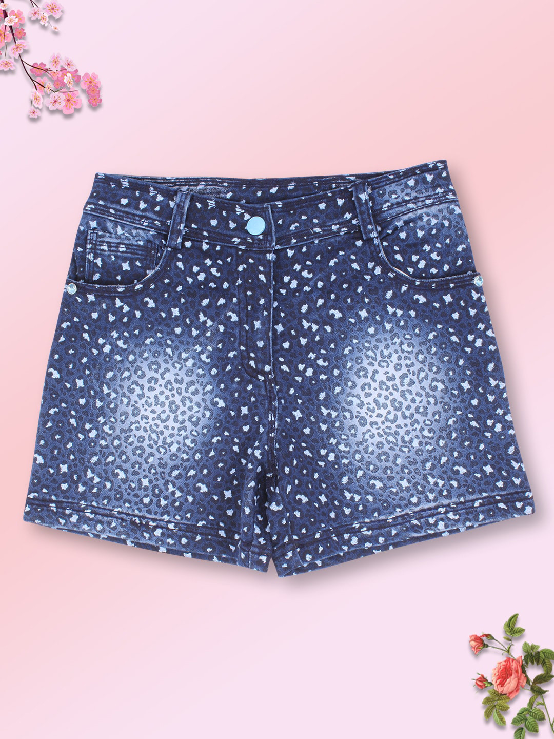 CUTECUMBER Girls Blue Animal Printed Denim Shorts