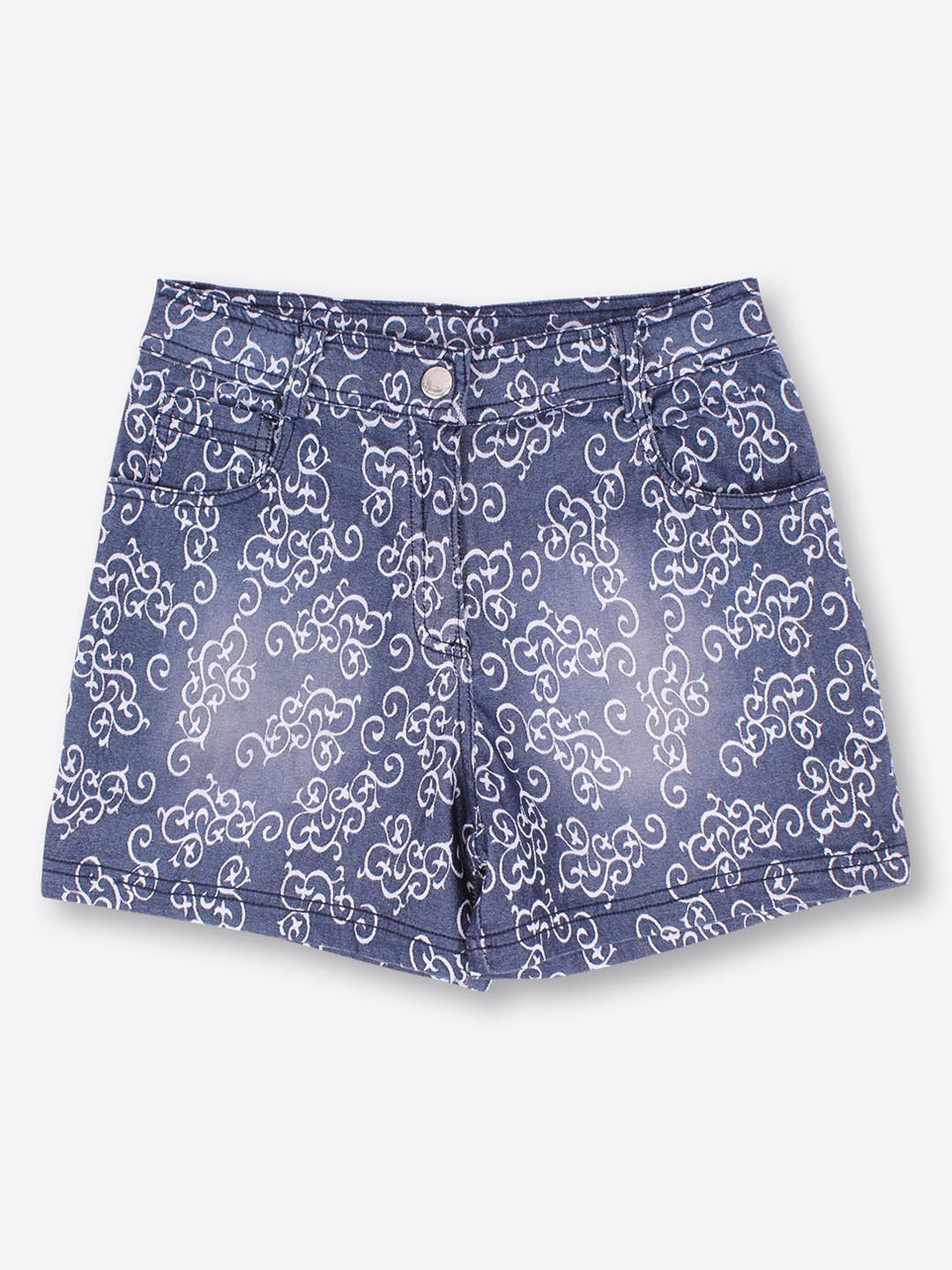 CUTECUMBER Girls Blue & White Printed Denim Shorts