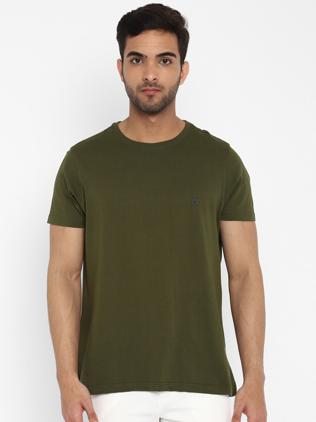 Turtle Men Olive Green Pure Cotton Slim Fit T-shirt