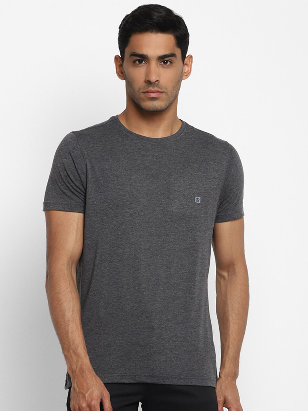 Turtle Men Charcoal Cotton Slim Fit T-shirt