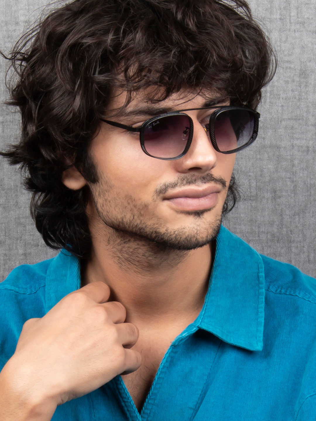 Ted Smith Unisex Black-Purple Aesthetic Aviator Sunglasses With UV Protected Lens