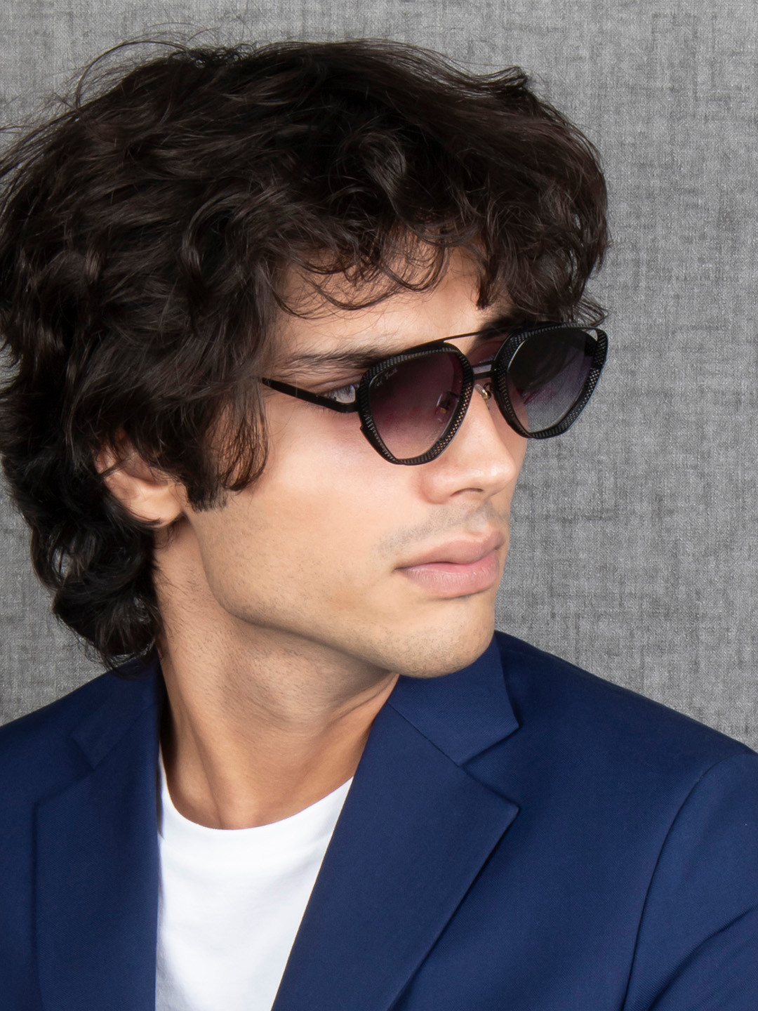 Ted Smith Unisex Black-Purple Aesthetic Triangle Sunglasses With UV Protected Lens