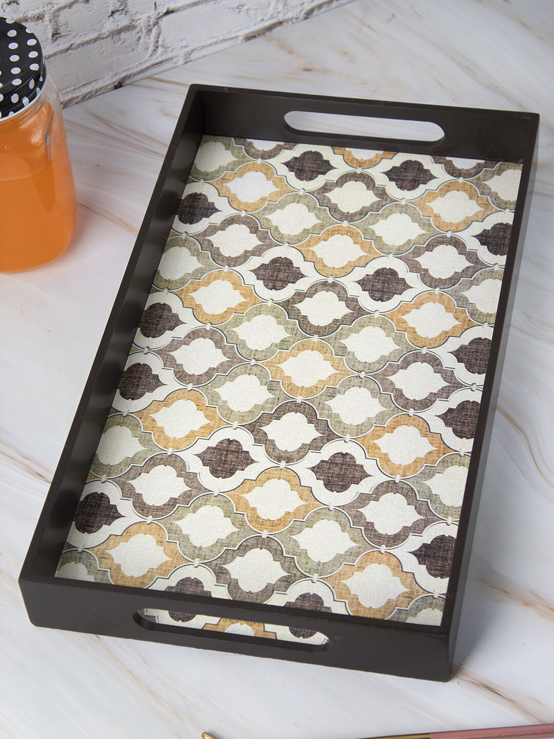 MARKET99 Brown & Yellow Printed Rectangular Tray