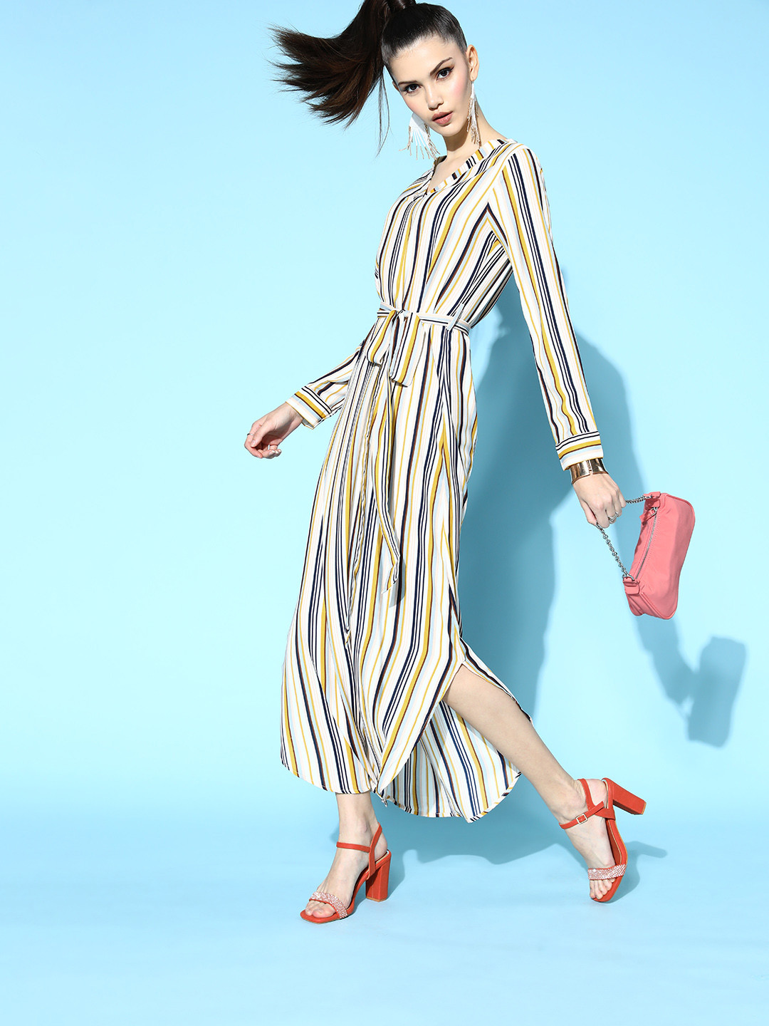 Berrylush Women Classic White Striped Sundress Dress