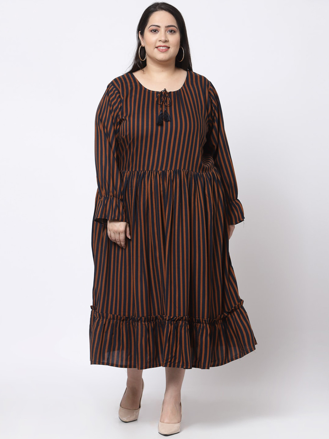 KLOTTHE Brown & Black Striped Maxi Dress