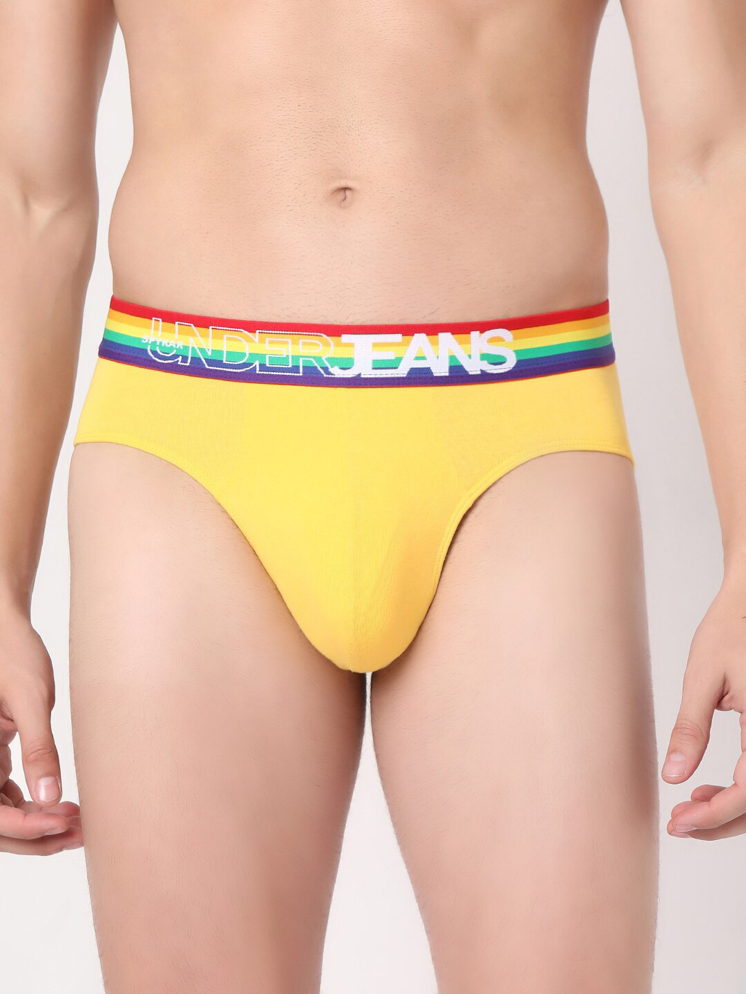 UnderJeans by Spykar Men Yellow Solid Cotton Blend Basic Briefs UJNPBS013YELLOWMULTI