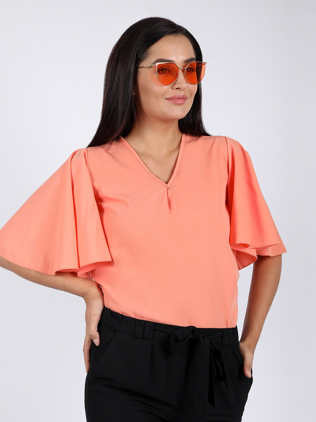 CHIMPAAANZEE Women Peach-Coloured Flared Sleeves Top