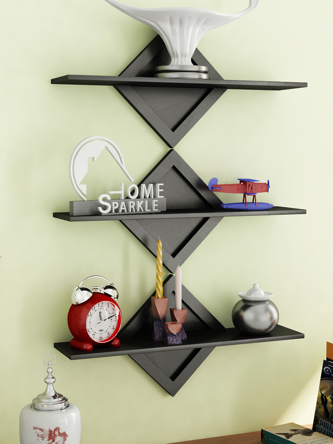 Home Sparkle Set of 3 Black Wall Shelves